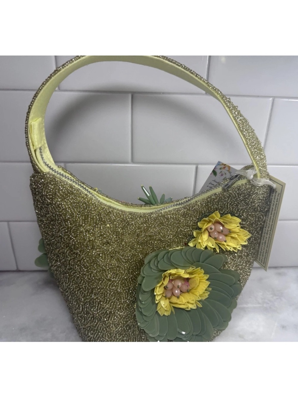 NEW RELEASE Viral Beaded Floral Bag Yellow and Green- Made in India NWT - Picture 4 of 7